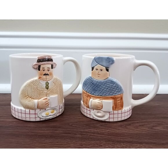 2 Coffee Mugs Sigma Les Artisans Tastesetter Towle Turban Figural Eggs Donut - Picture 1 of 5